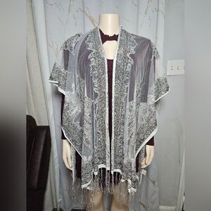 Pretty Persuasions White and Silver Paisley Sheer Kimono